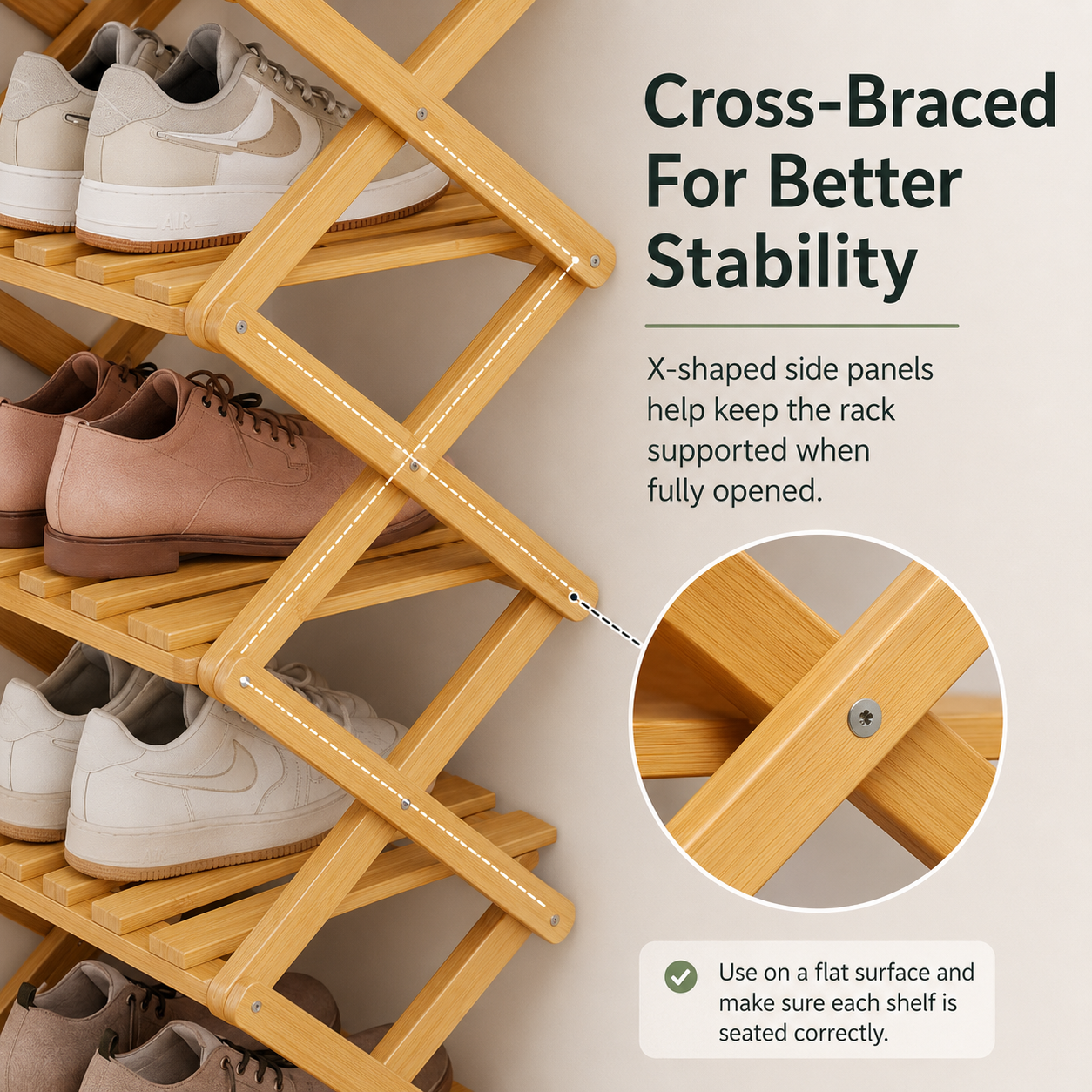 Foldable Bamboo Accordion Shoe Rack