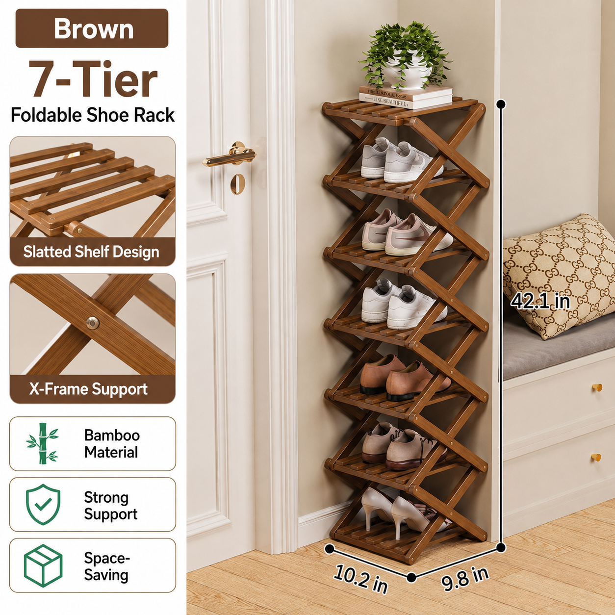 Foldable Bamboo Accordion Shoe Rack
