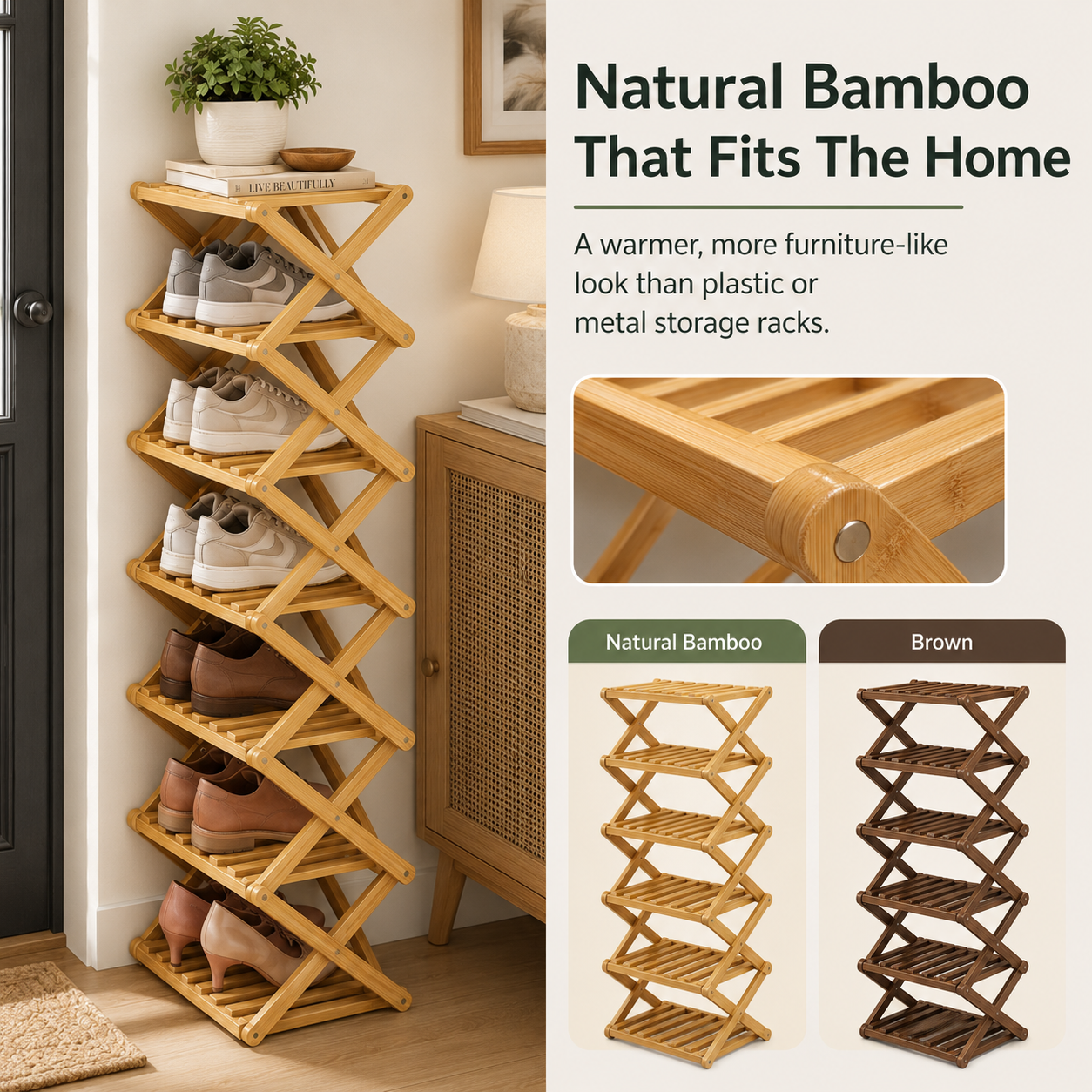 Foldable Bamboo Accordion Shoe Rack