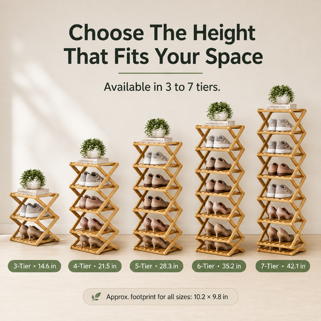 Foldable Bamboo Accordion Shoe Rack