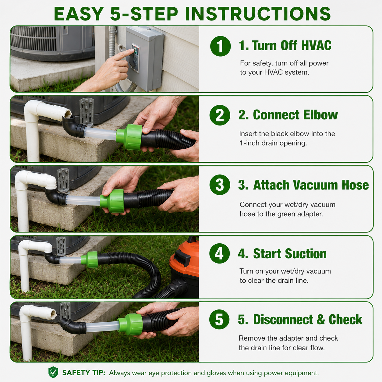 HVAC Condensate Drain Line Vacuum Adapter