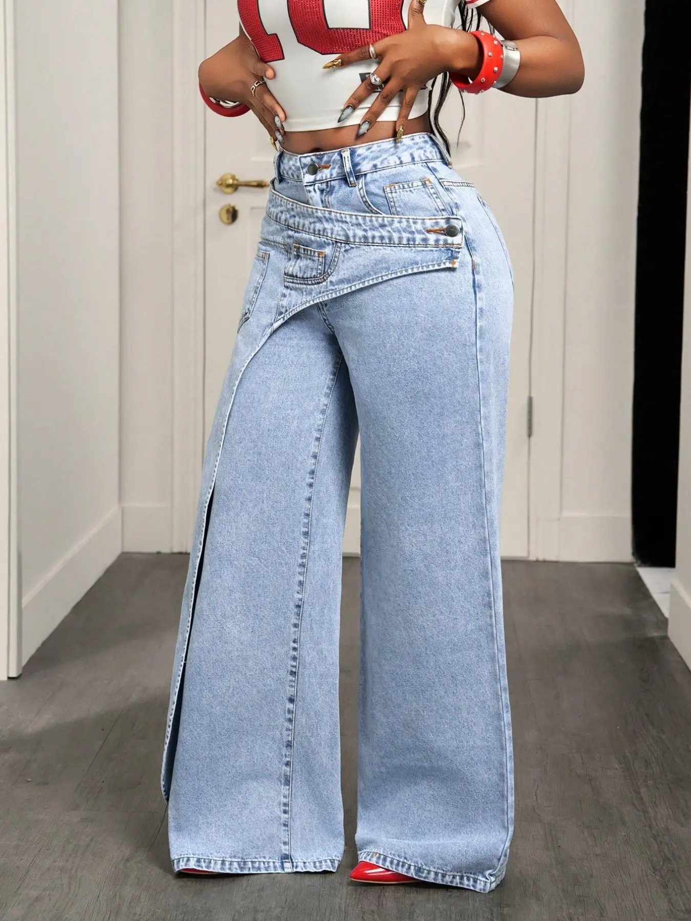 🔥 MID YEAR SALE 🔥 Women's Loose-Fitting Trendy Asymmetrical Design Casual Denim Long Pants