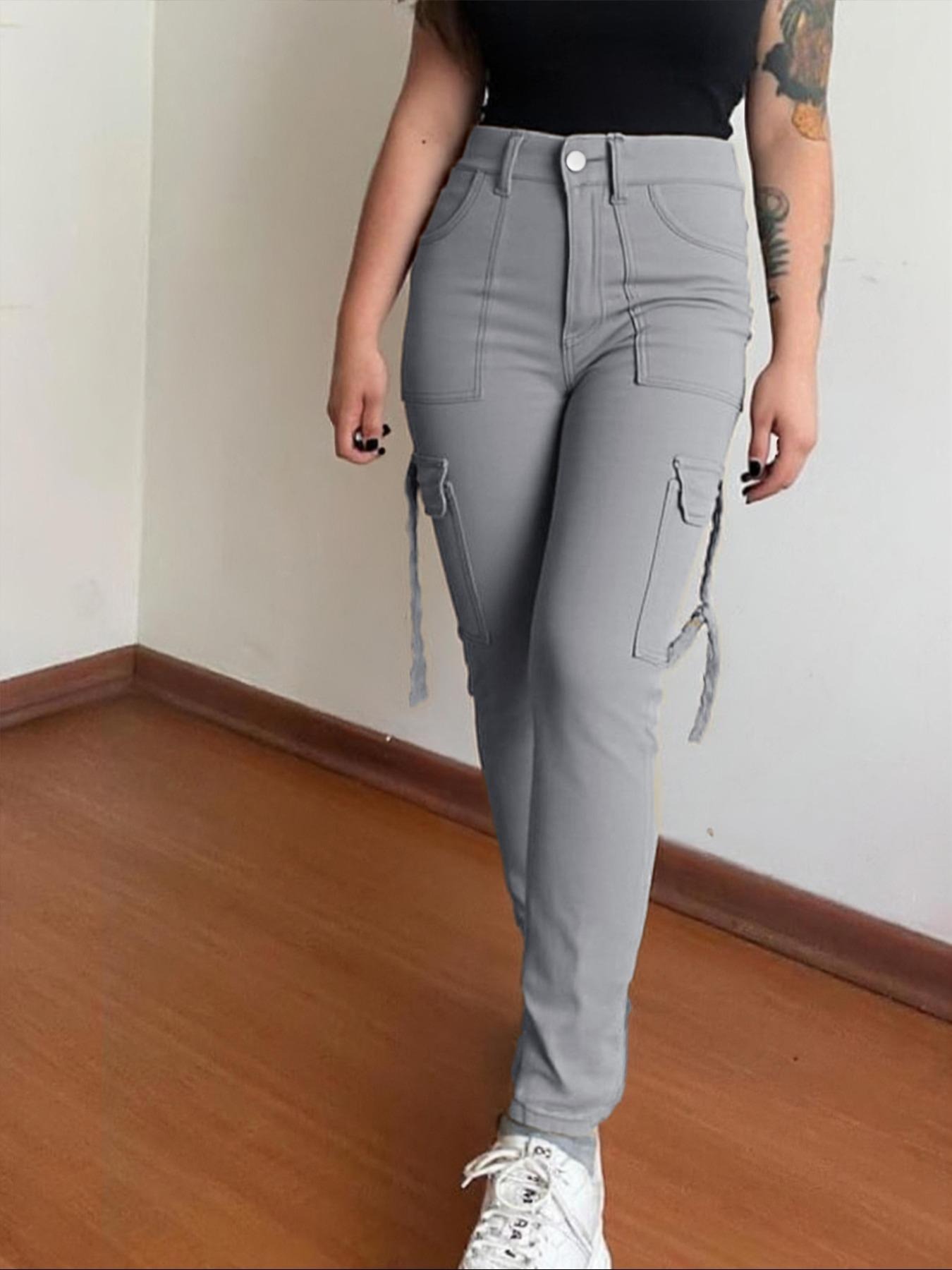 Plus Size Women's Y2K Tight Denim Cargo Pants
