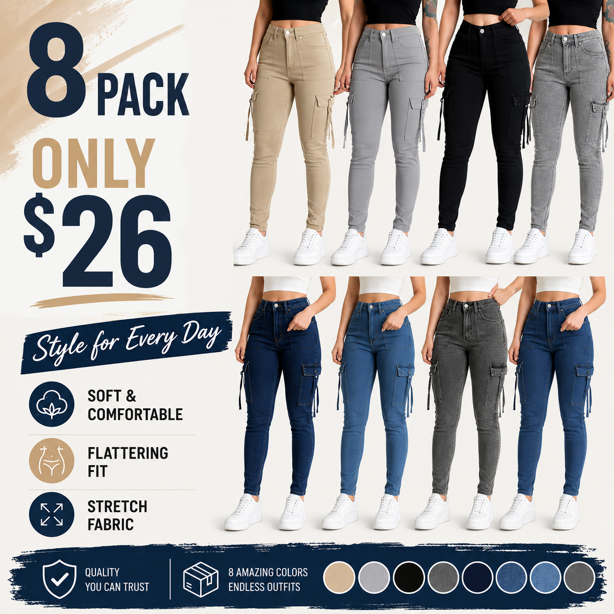 Plus Size Women's Y2K Tight Denim Cargo Pants