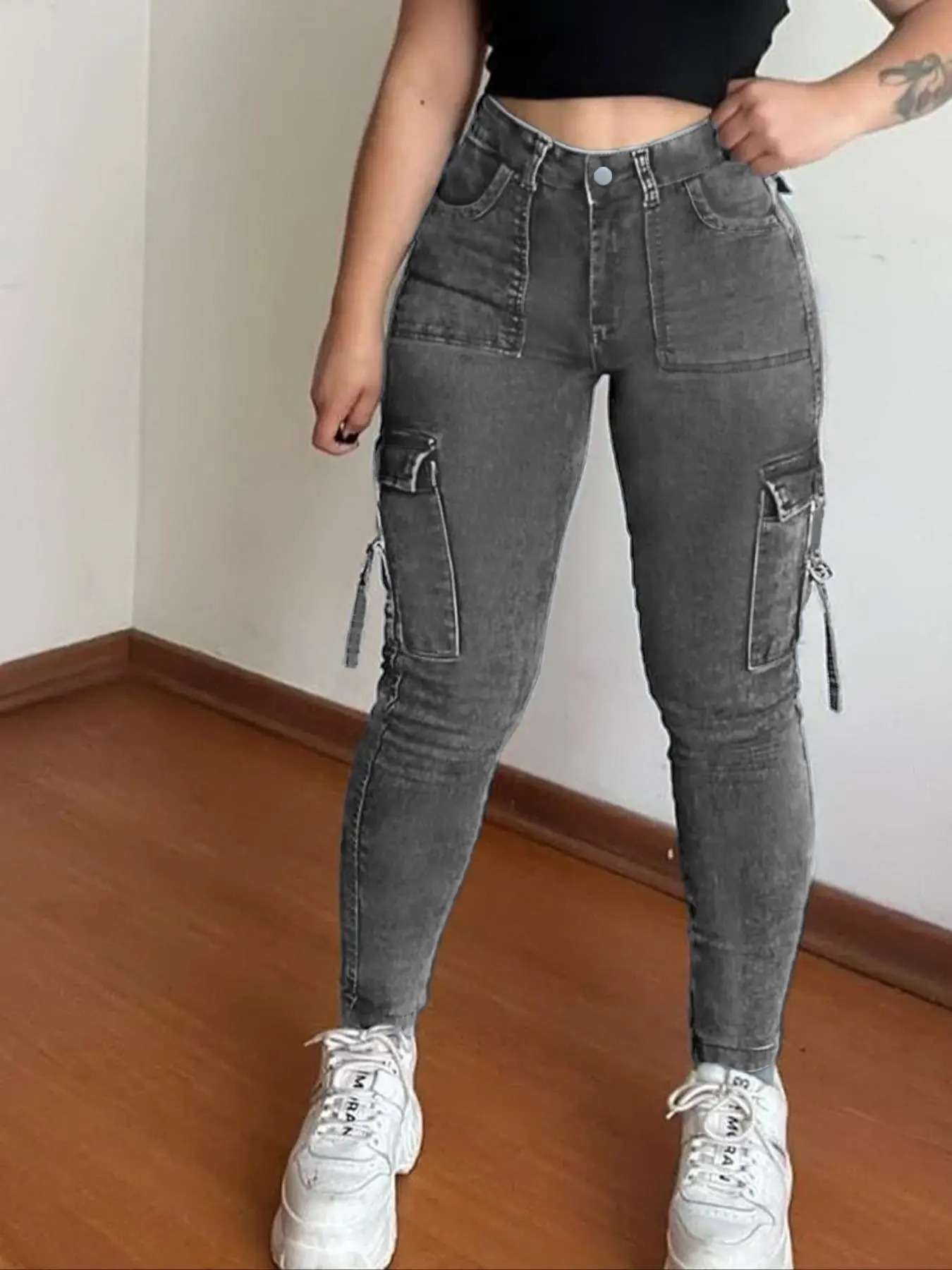 Plus Size Women's Y2K Tight Denim Cargo Pants