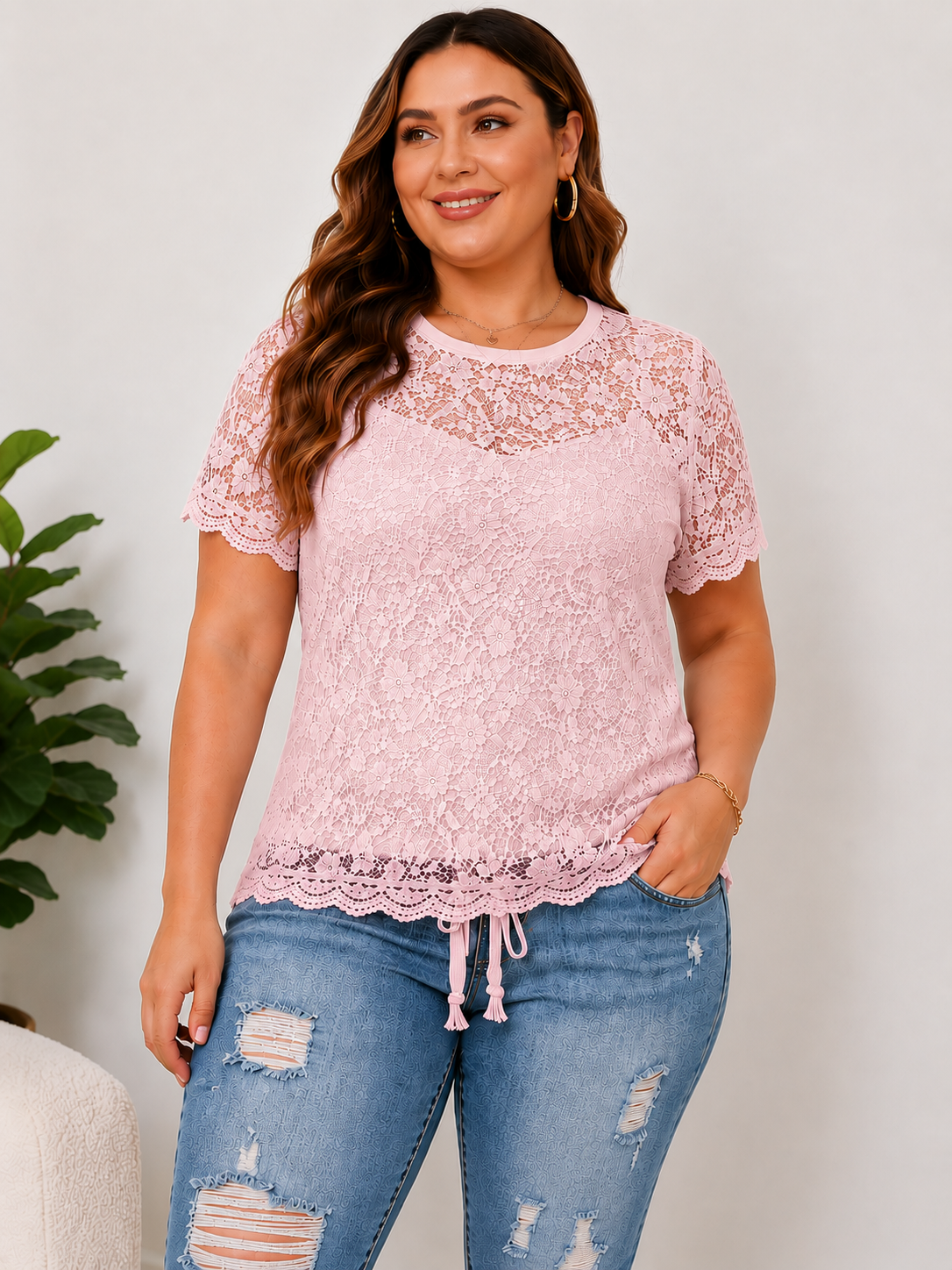 Plus Size Casual Cropped Jeans + Stylish Top