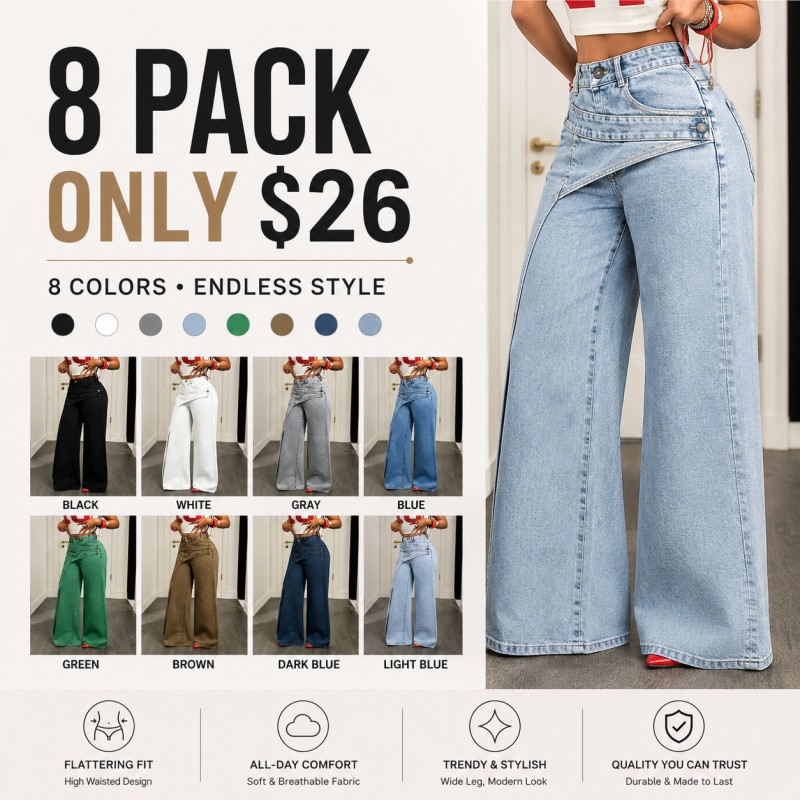 🔥 MID YEAR SALE 🔥 Women's Loose-Fitting Trendy Asymmetrical Design Casual Denim Long Pants