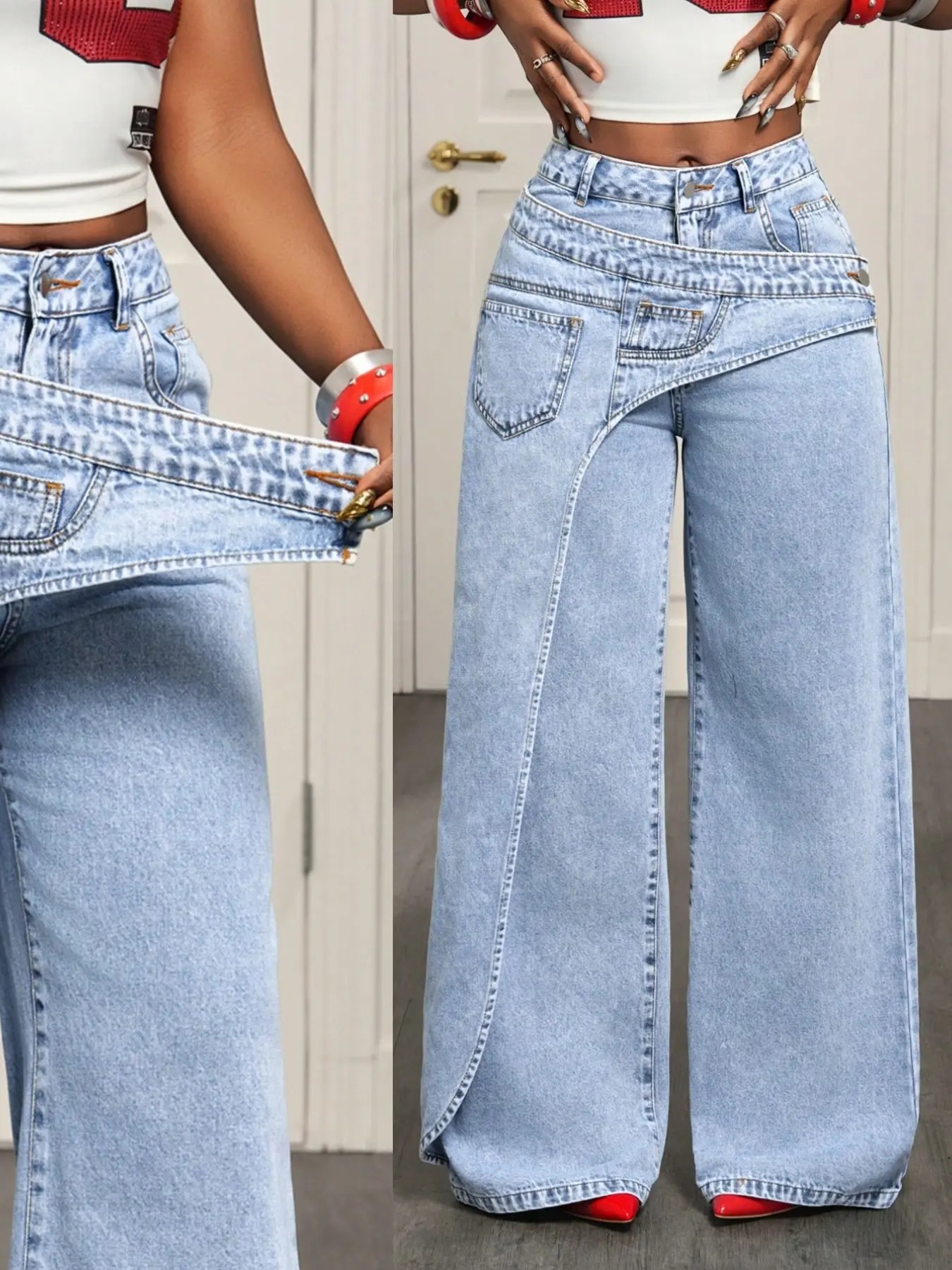 🔥 MID YEAR SALE 🔥 Women's Loose-Fitting Trendy Asymmetrical Design Casual Denim Long Pants