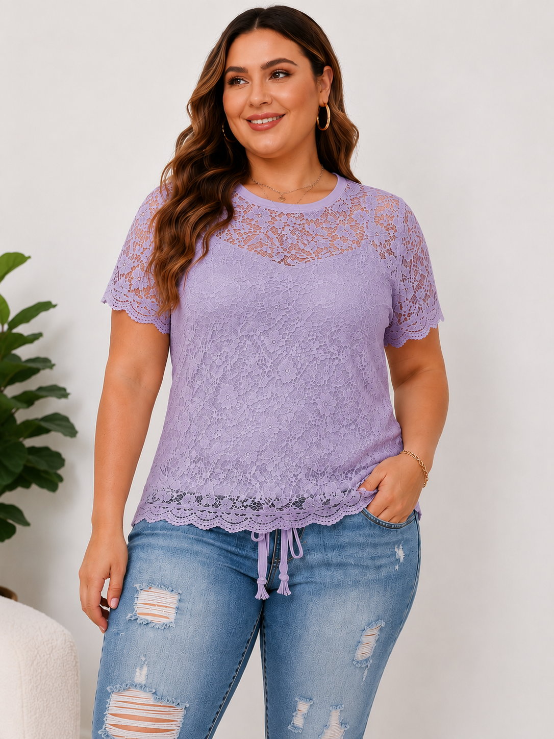Plus Size Casual Cropped Jeans + Stylish Top