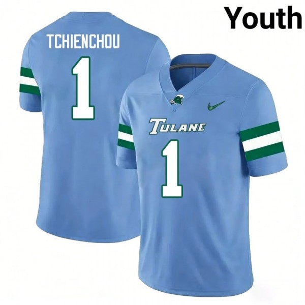 Tulane Wave Jack Tchienchou Stitch Jerseys #1 Youth Green Blue Apparel-ProGear Kits