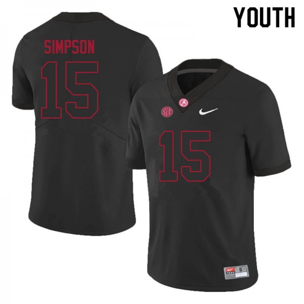 Alabama Crimson Tide Ty Simpson Stitch Jerseys #15 Youth Black  Uniform-ProGear Kits