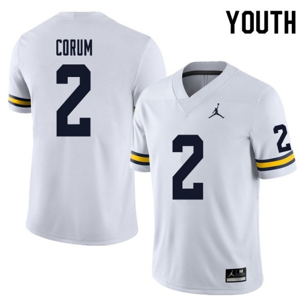 Brand Jordan Michigan Wolverines Blake Corum Youth(Kids) Stitch #2 White Uniform-ProGear Kits