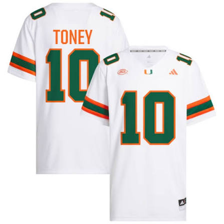 Miami Hurricanes Malachi Toney Stitch #10 Men White Uniform-ProGear Kits