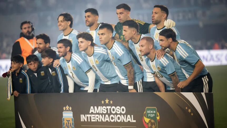 The Argentina squad on stage during the post-match ceremony in Buenos Aires