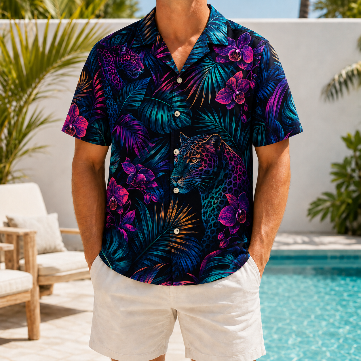 Summer Tropical Print Short Sleeve Beach Shirt -7