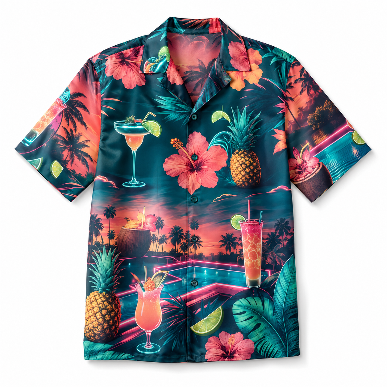 Summer Tropical Print Short Sleeve Beach Shirt -14