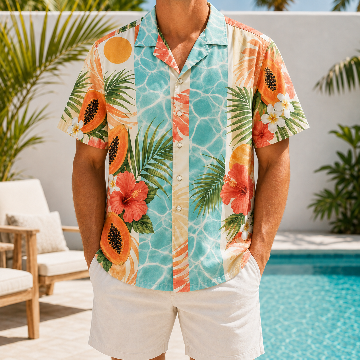 Summer Tropical Print Short Sleeve Beach Shirt -64