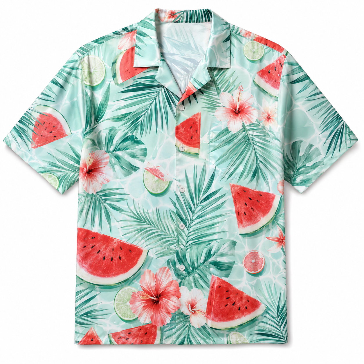 Summer Tropical Print Short Sleeve Beach Shirt -11