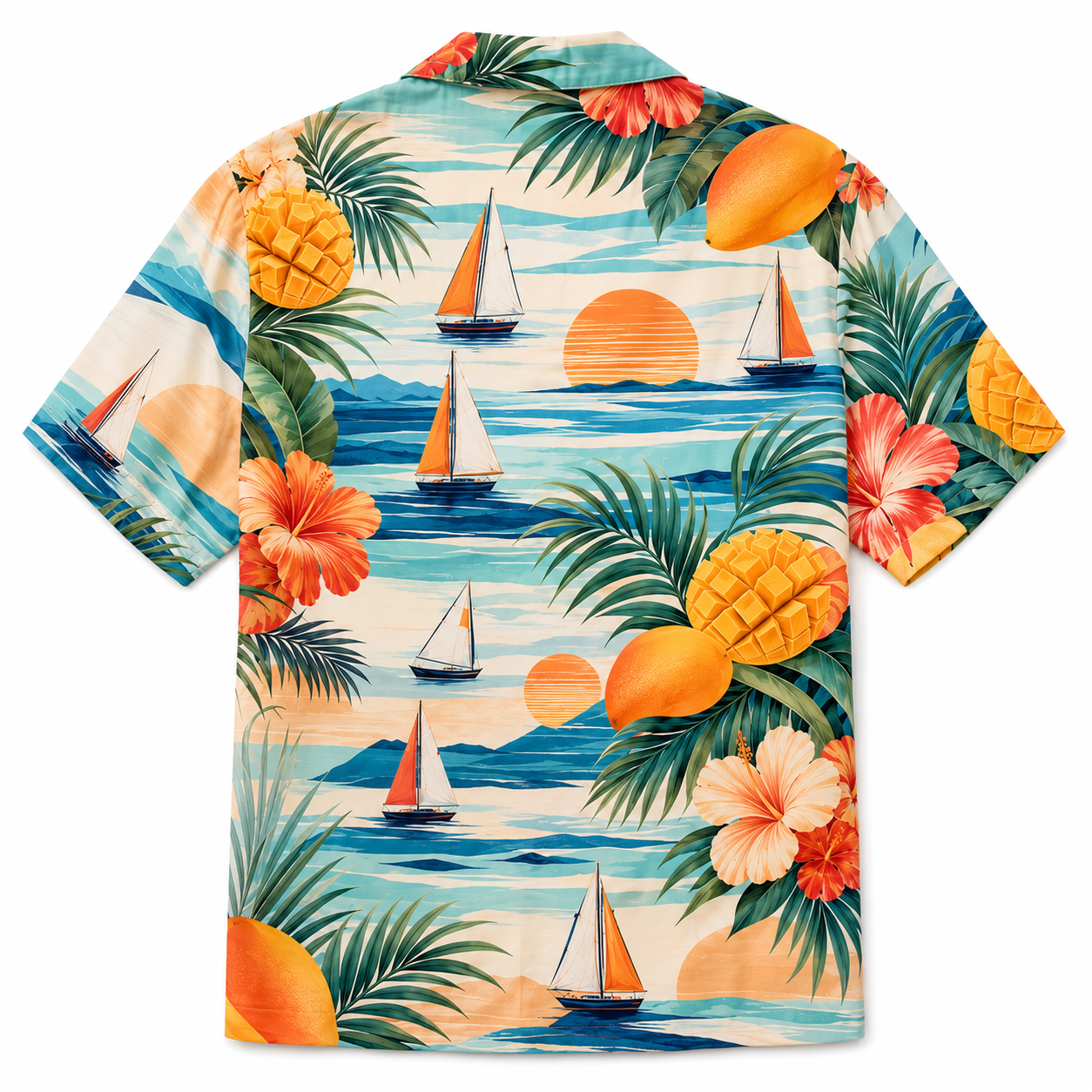 Summer Tropical Print Short Sleeve Beach Shirt -52