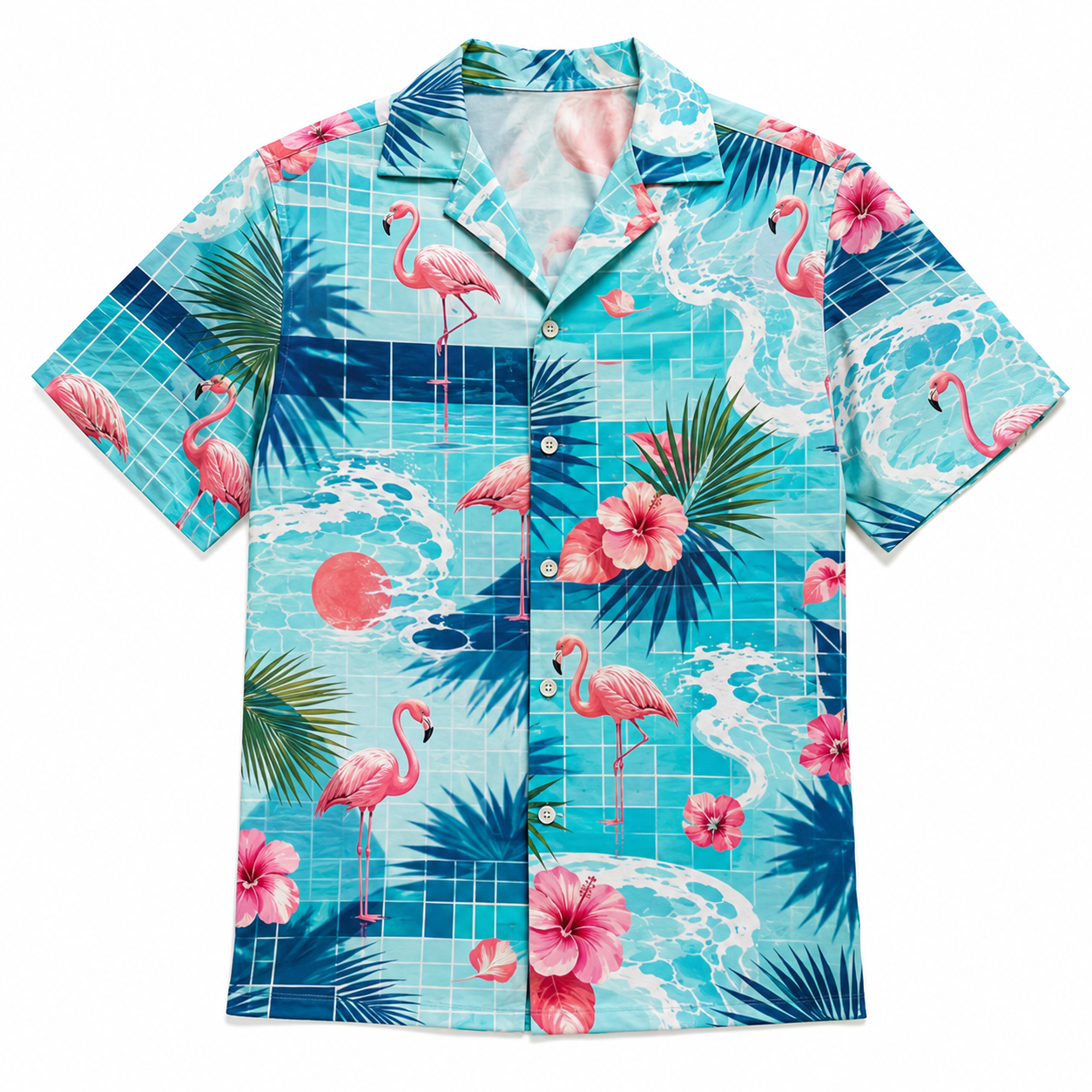 Summer Tropical Print Short Sleeve Beach Shirt -55