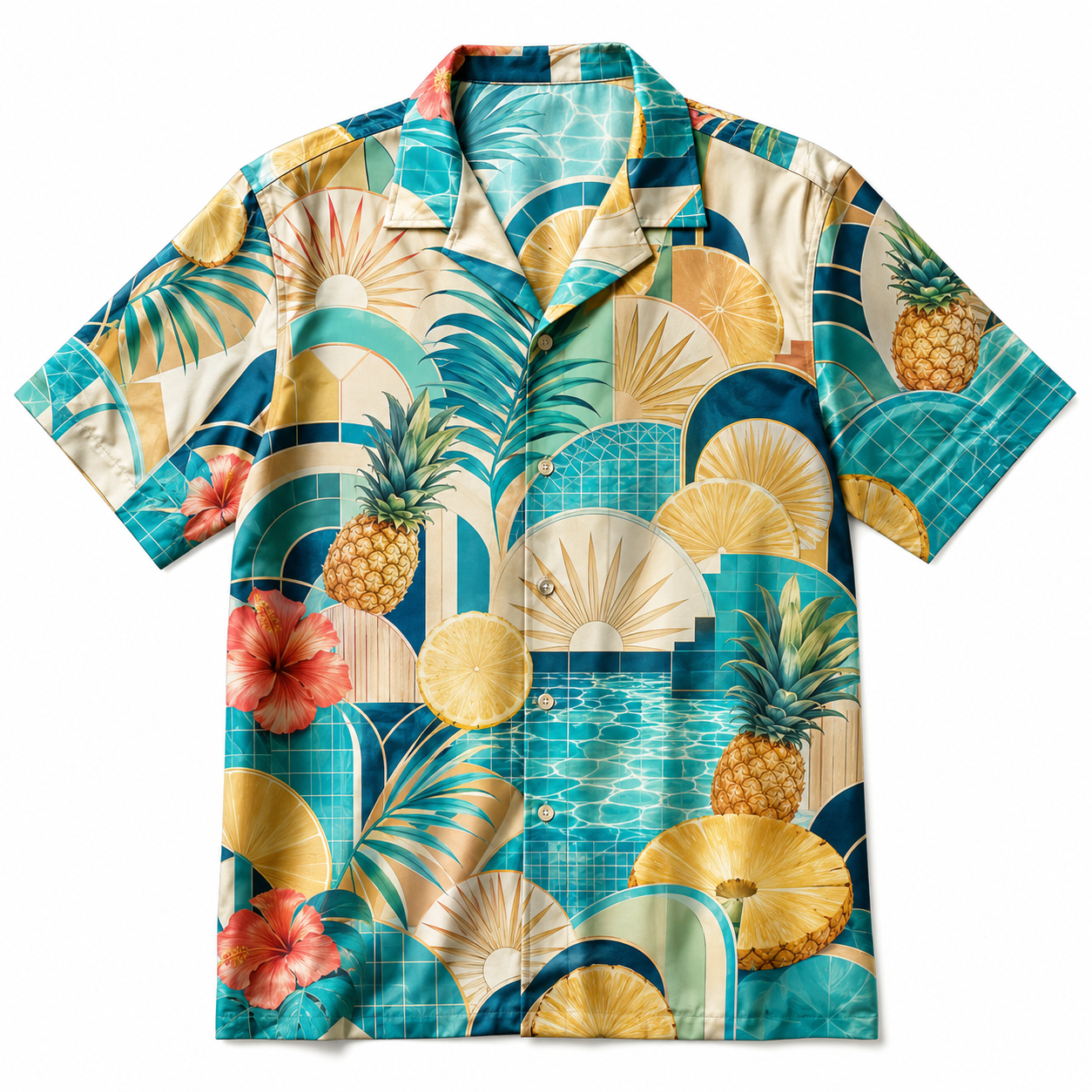 Summer Tropical Print Short Sleeve Beach Shirt -70