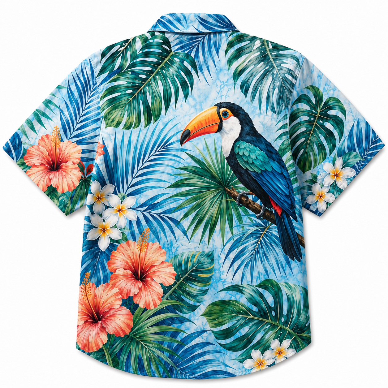 Summer Tropical Print Short Sleeve Beach Shirt -5