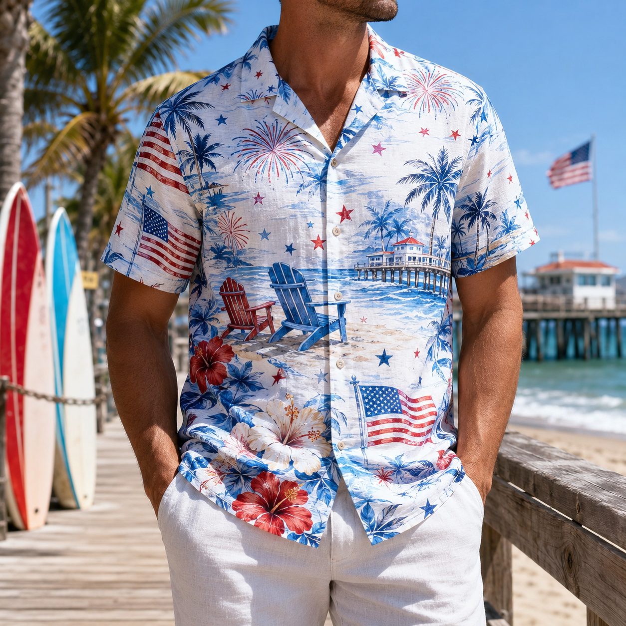 Men's Vintage Tropical Print Short-Sleeve Shirt – Casual Beach Vacation Style – 71