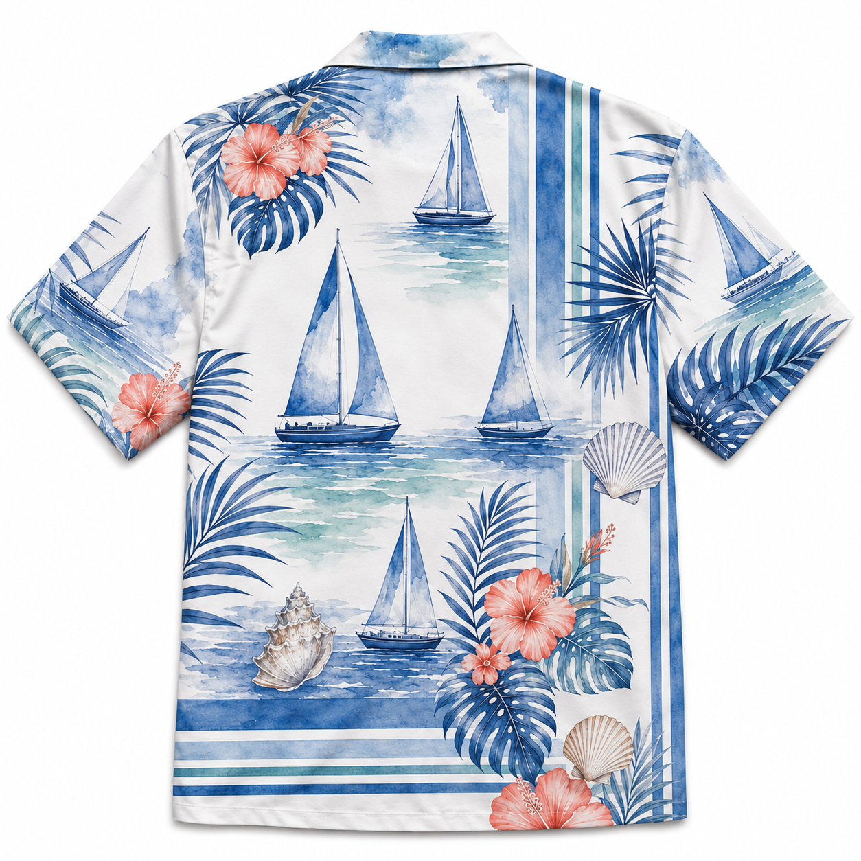 Summer Tropical Print Short Sleeve Beach Shirt -16