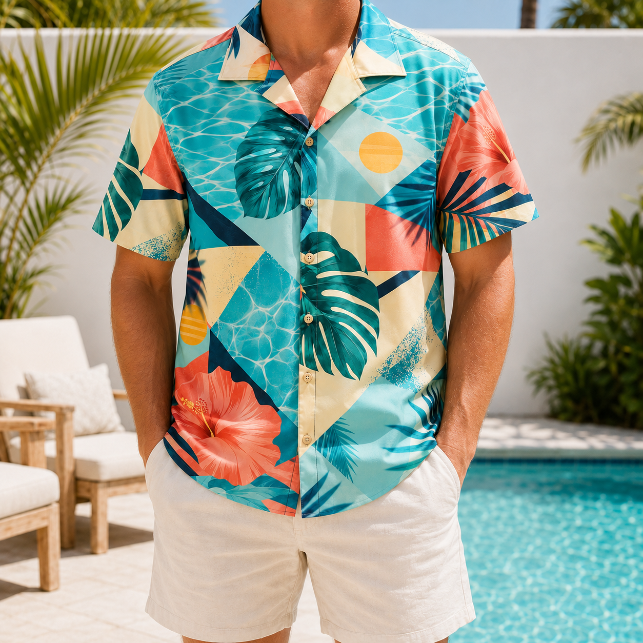 Summer Tropical Print Short Sleeve Beach Shirt -67