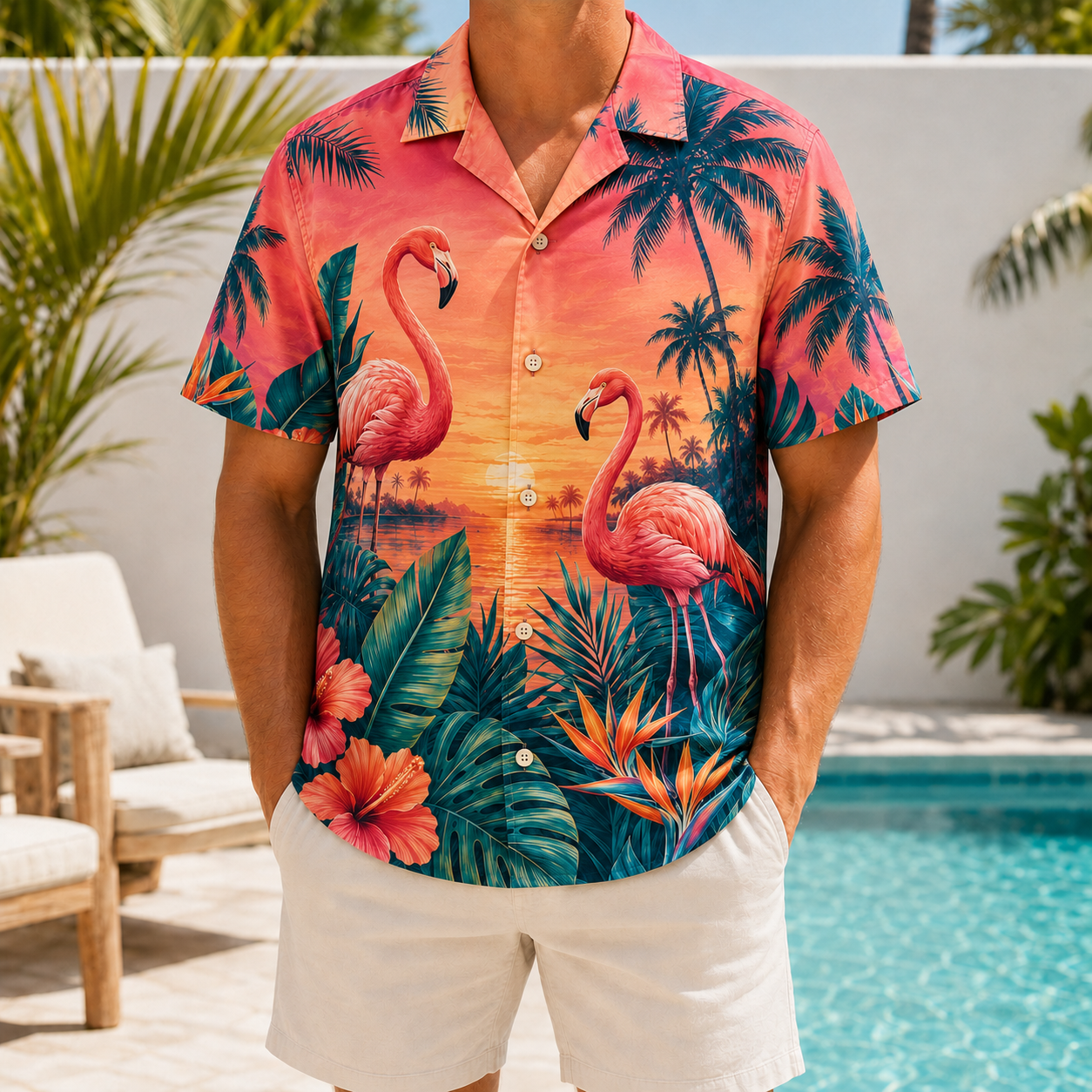 Summer Tropical Print Short Sleeve Beach Shirt -6