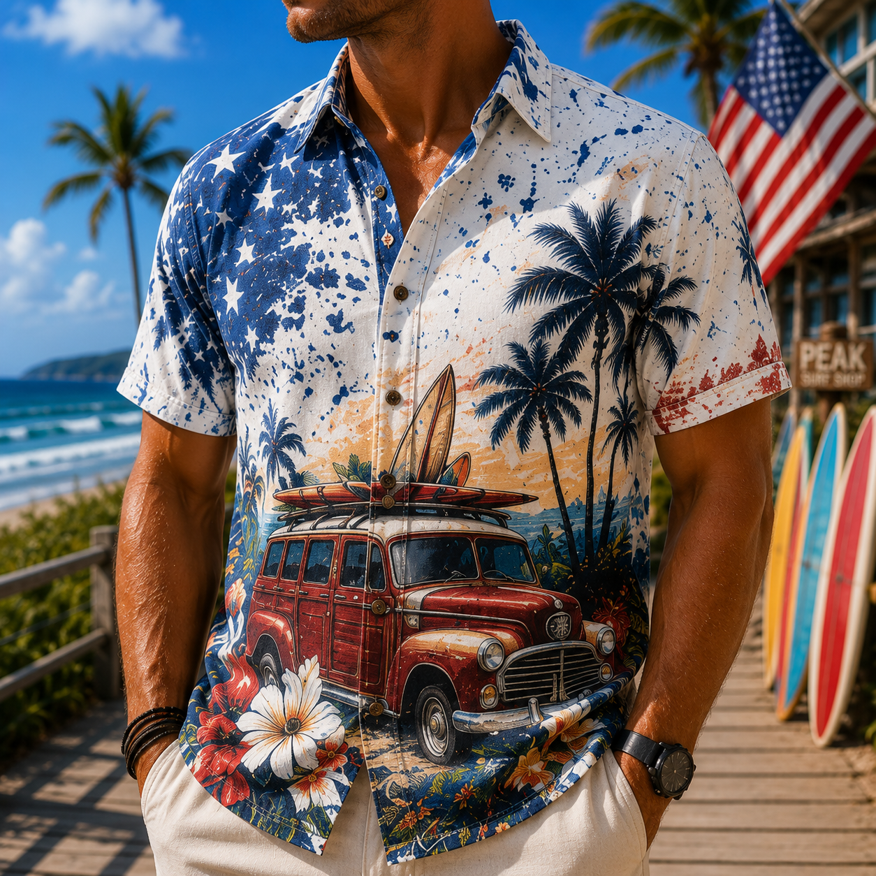 Men's Vintage Tropical Print Short-Sleeve Shirt – Casual Beach Vacation Style – 49