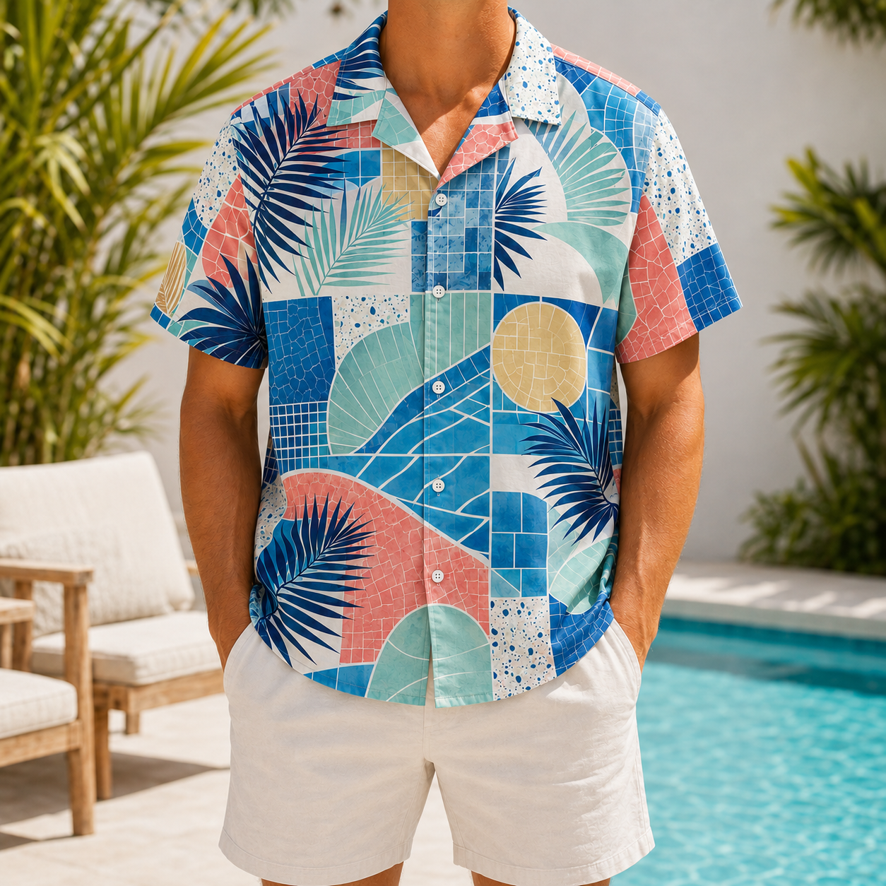 Summer Tropical Print Short Sleeve Beach Shirt -35