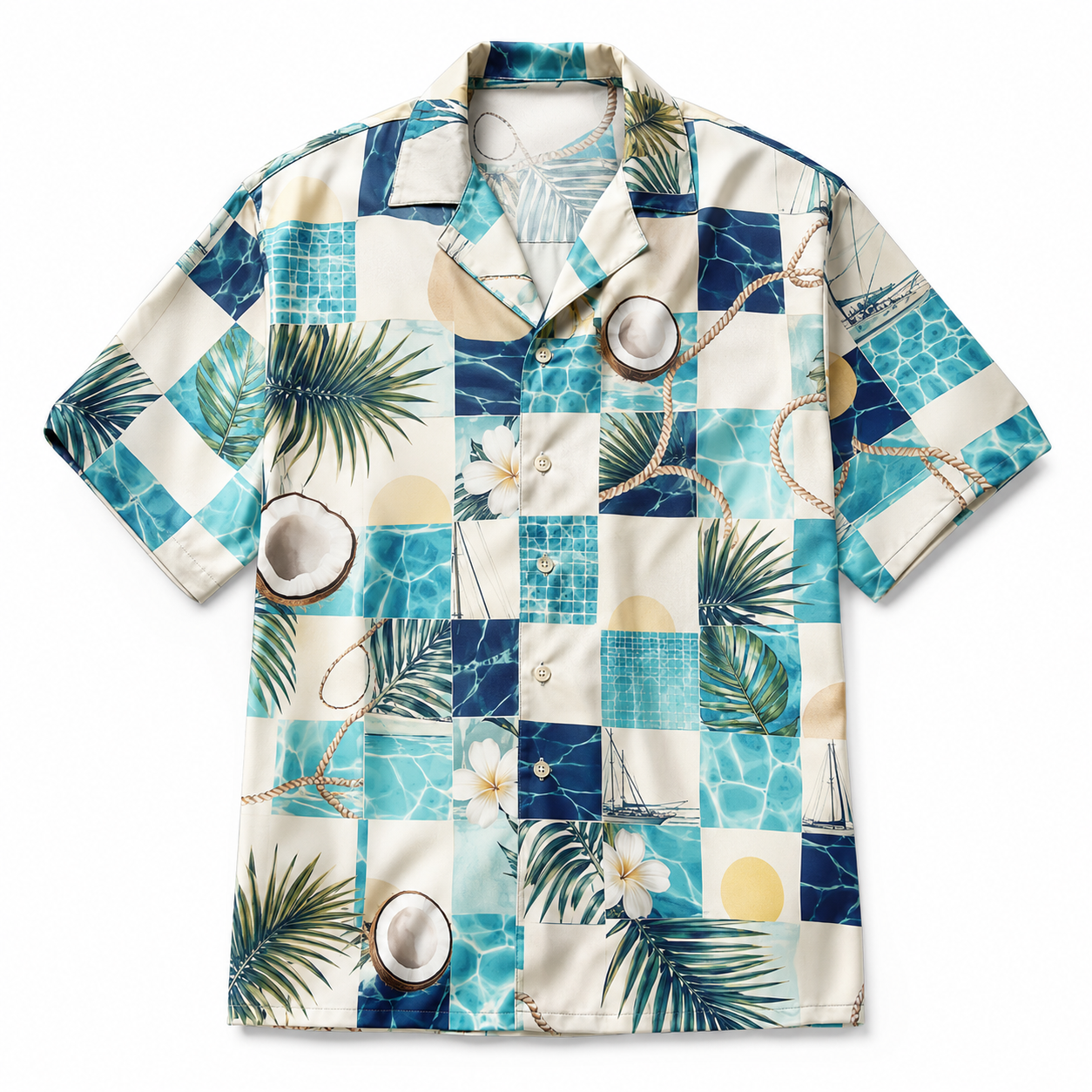 Summer Tropical Print Short Sleeve Beach Shirt -87