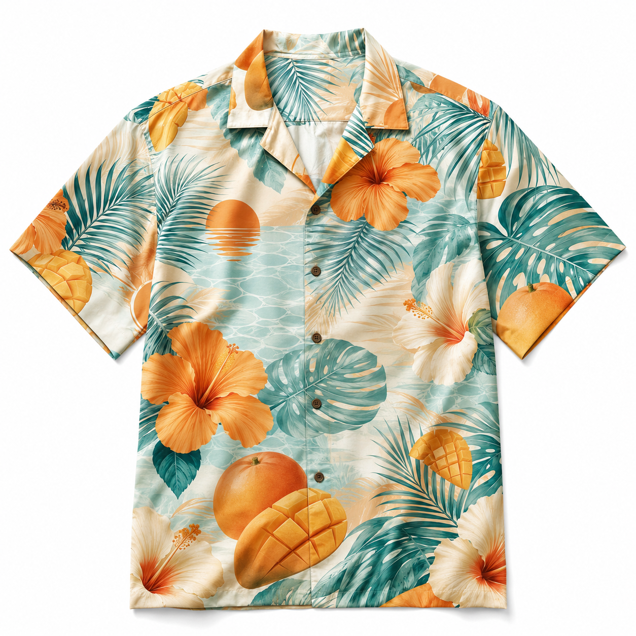 Summer Tropical Print Short Sleeve Beach Shirt -19