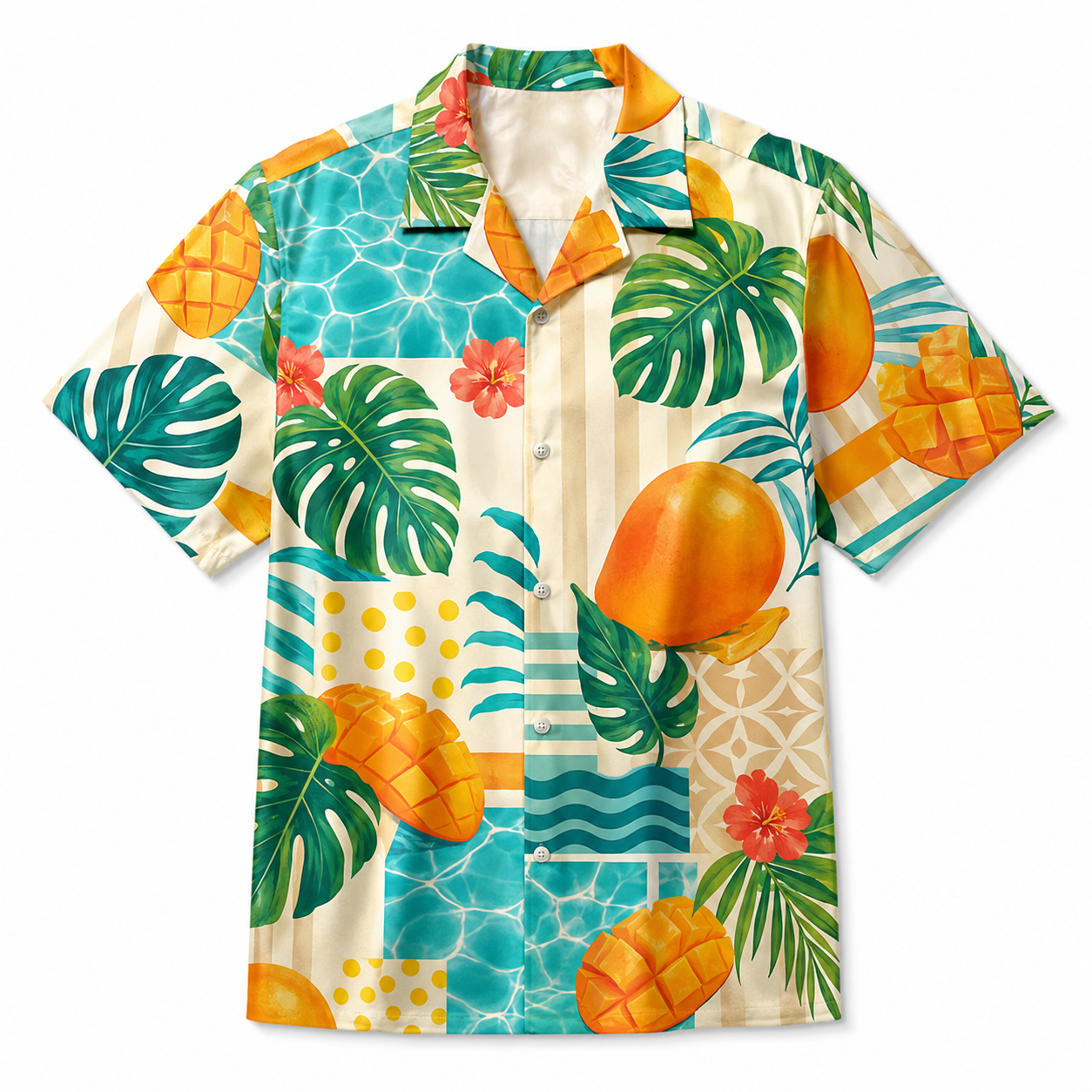 Summer Tropical Print Short Sleeve Beach Shirt -100