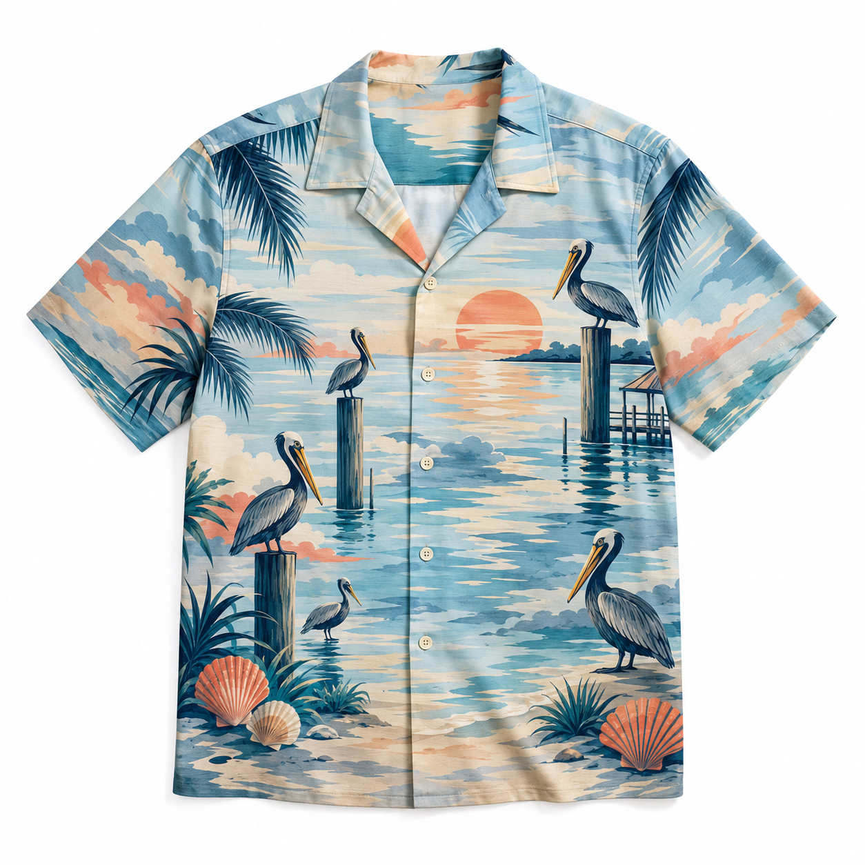 Summer Tropical Print Short Sleeve Beach Shirt -71