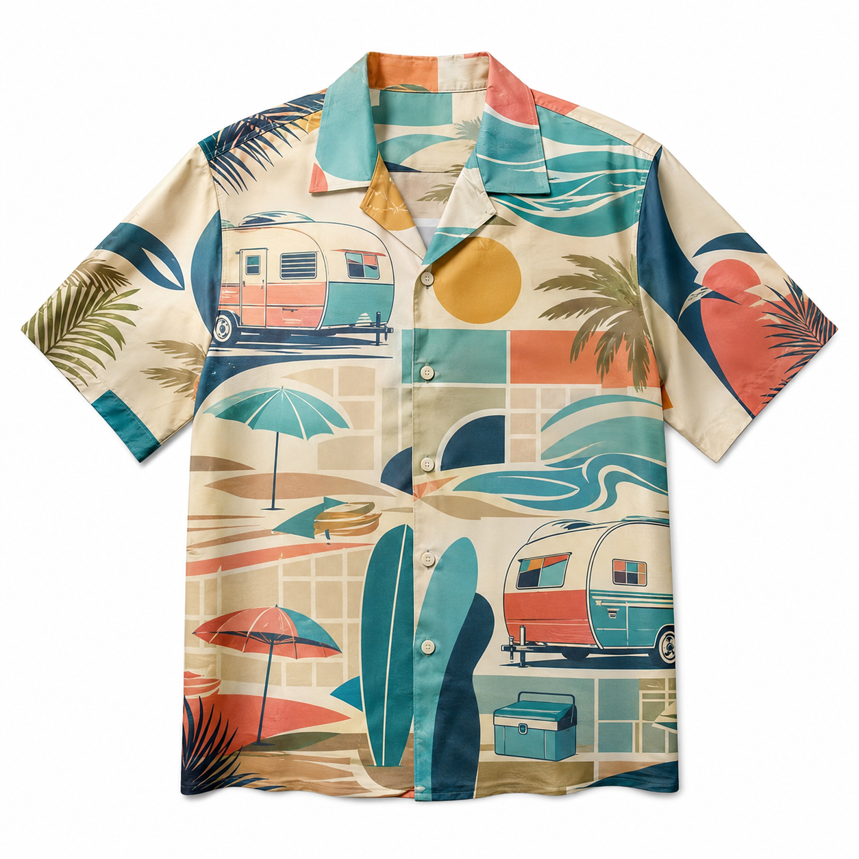 Summer Tropical Print Short Sleeve Beach Shirt -97