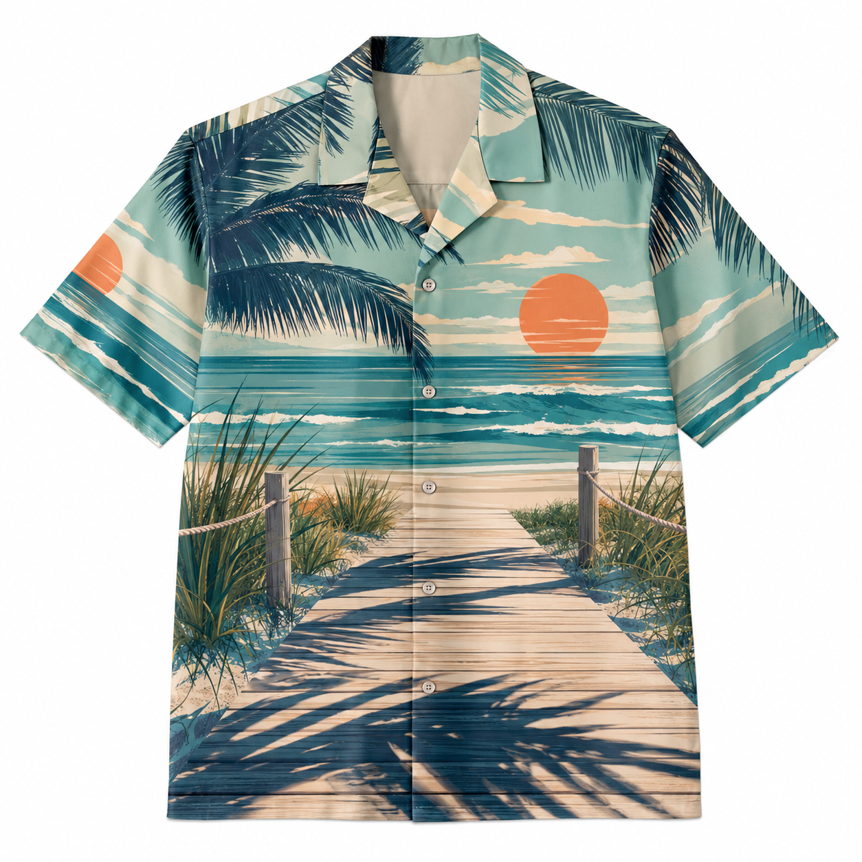Summer Tropical Print Short Sleeve Beach Shirt -74