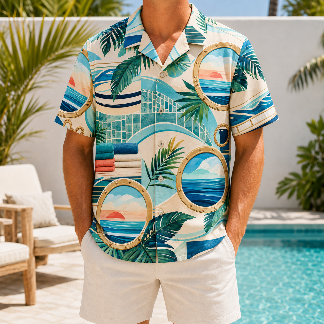 Summer Tropical Print Short Sleeve Beach Shirt -104