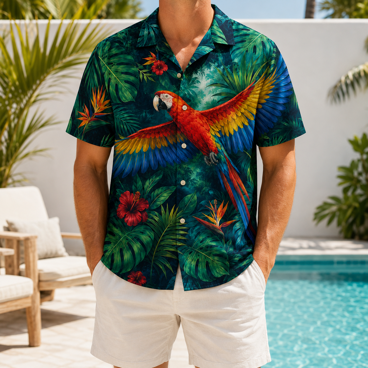 Summer Tropical Print Short Sleeve Beach Shirt -1