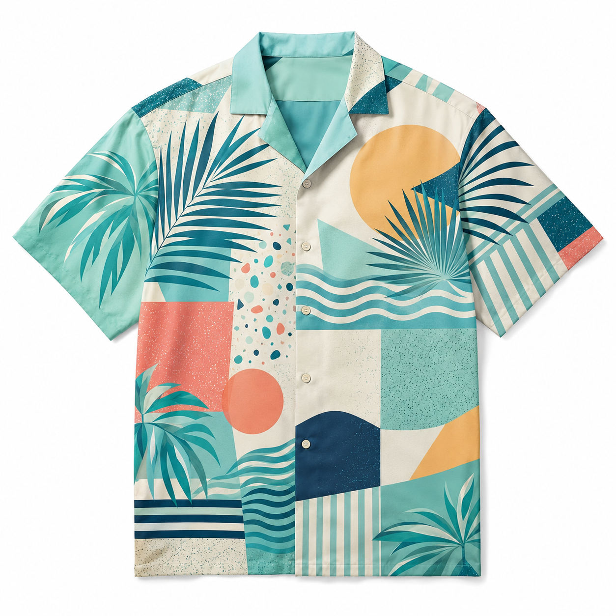 Summer Tropical Print Short Sleeve Beach Shirt -27
