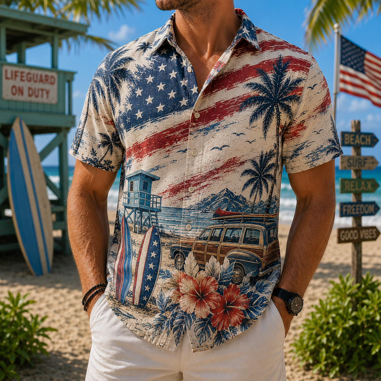 Men's Vintage Tropical Print Short-Sleeve Shirt – Casual Beach Vacation Style – 15