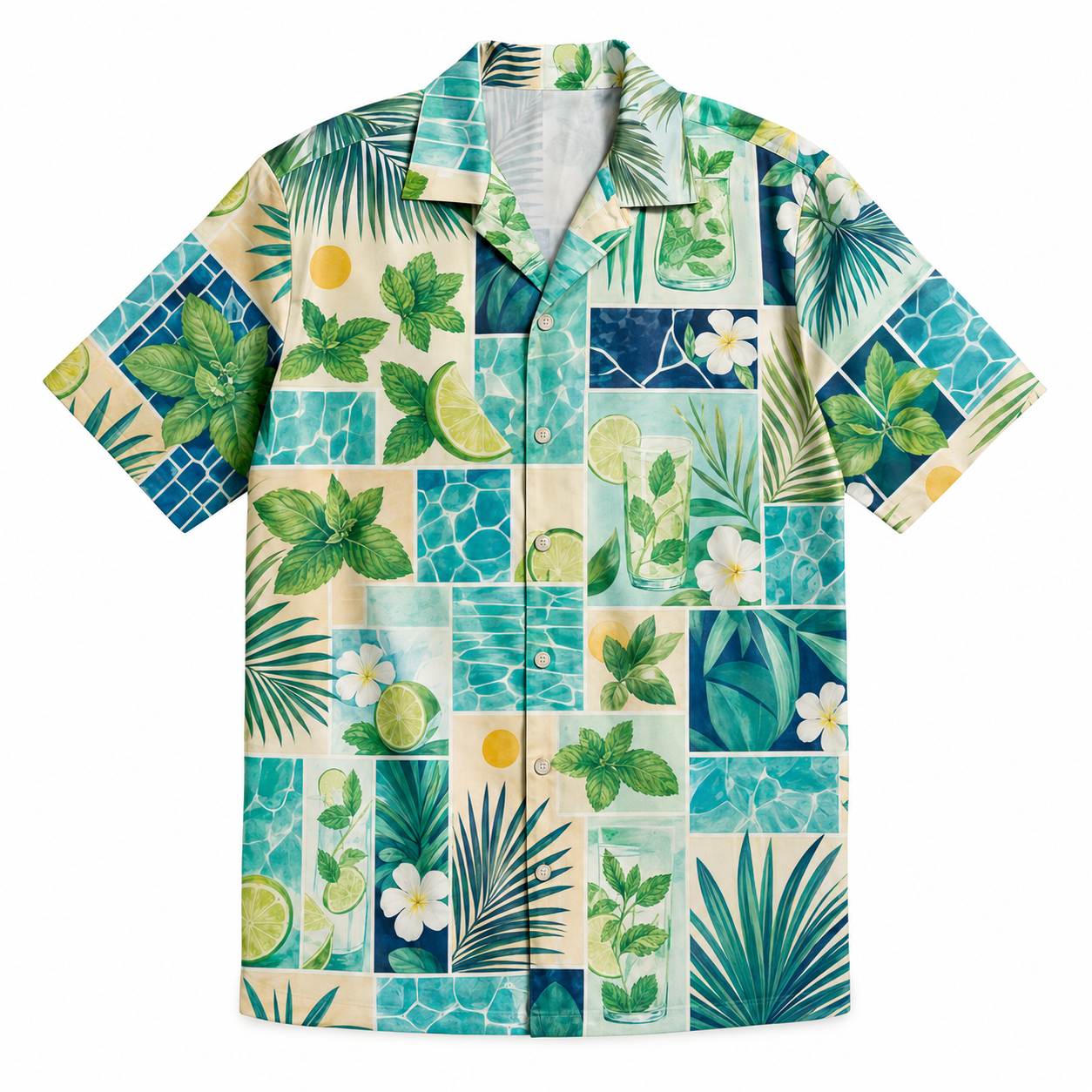 Summer Tropical Print Short Sleeve Beach Shirt -76