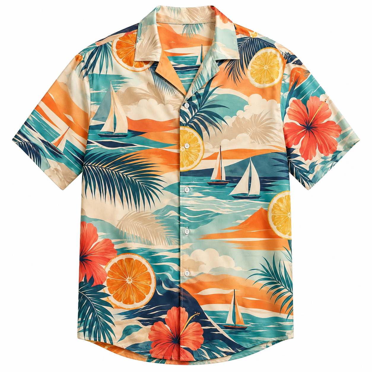 Summer Tropical Print Short Sleeve Beach Shirt -85