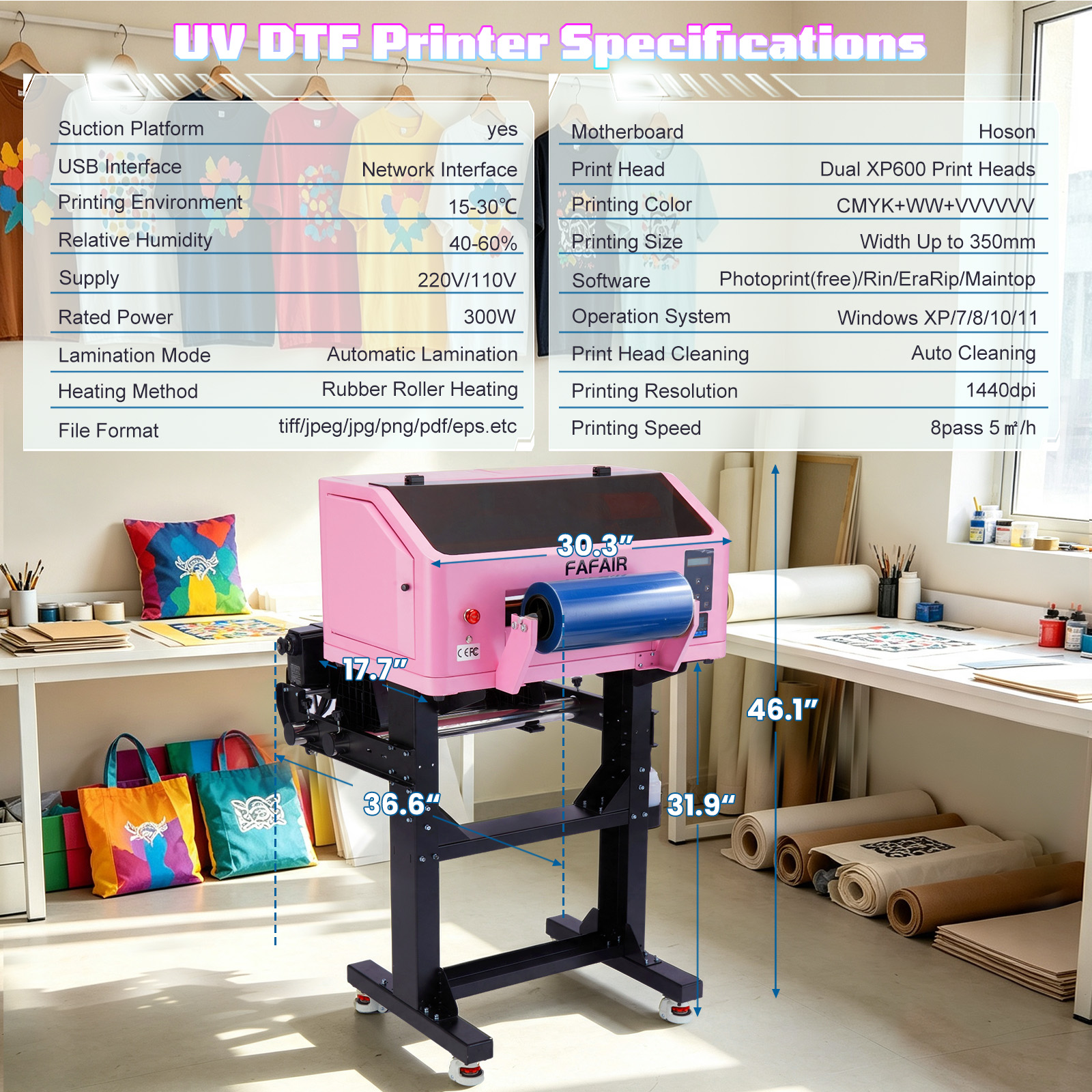 FAFAIR A3 UV DTF Printer with Dual XP600 Printheads for 300+ Materials 