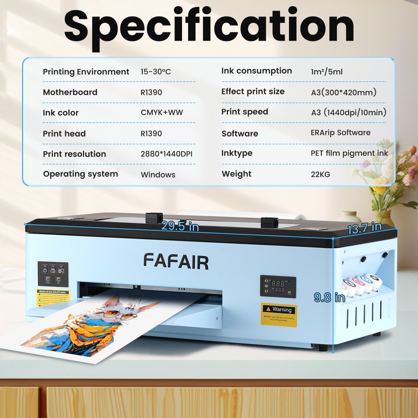FAFAIR A3 R1390 DTF Printer with Oven, DTF Printer Machine with White Ink Mixing System & Auto Clean, High-Speed Custom Printing and DIY Design 
