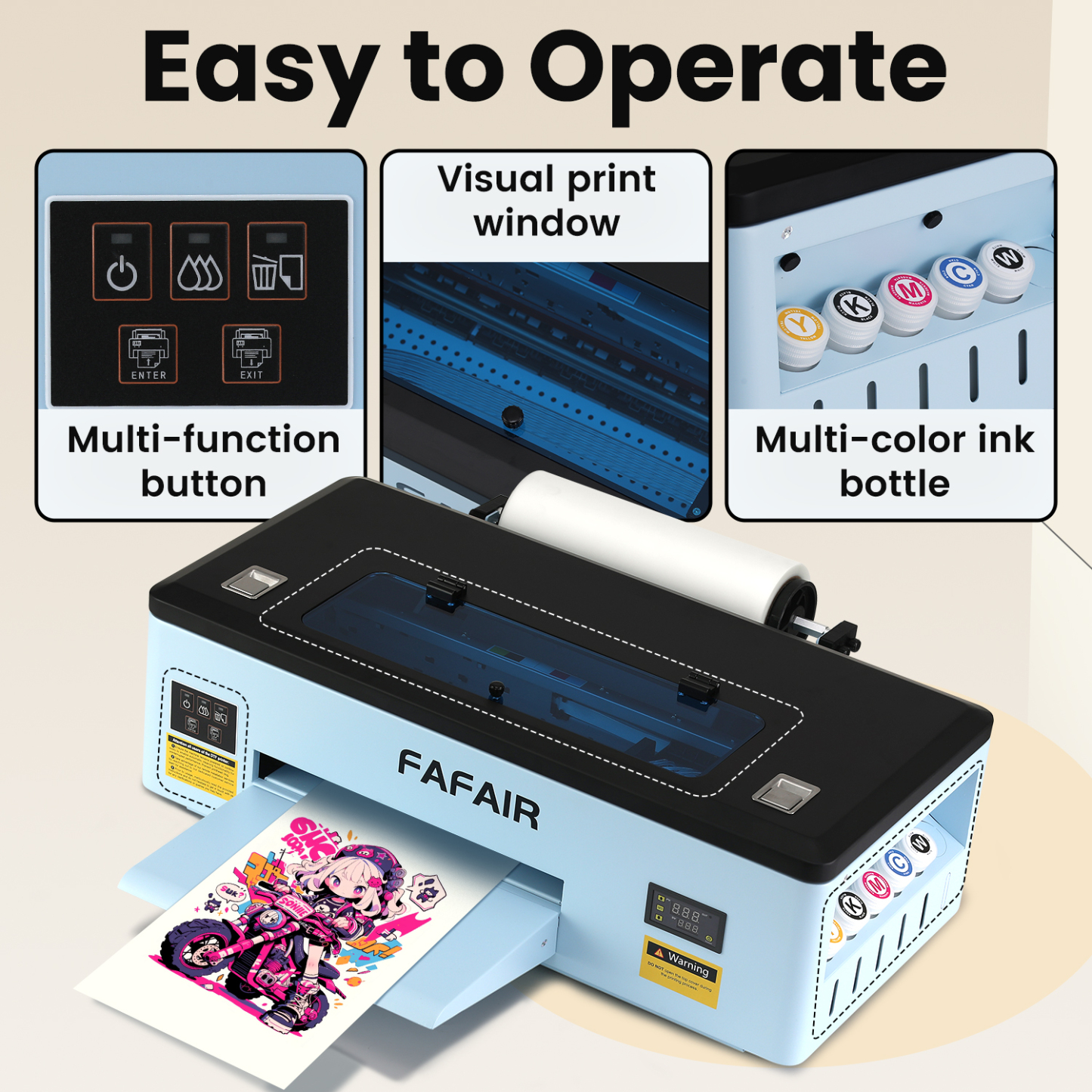 FAFAIR A3 R1390 DTF Printer with Oven, DTF Printer Machine with White Ink Mixing System & Auto Clean, High-Speed Custom Printing and DIY Design 
