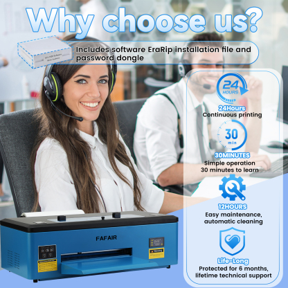 FAFAIR A3 L1800 DTF Printer, DTF Transfer Machine with White Ink Mixing System & Auto Clean, High-Speed DIY Print Machine with Software, Powder, 5 x 250ml Ink, and 1 x Roll of Film(L1800+Oven) 