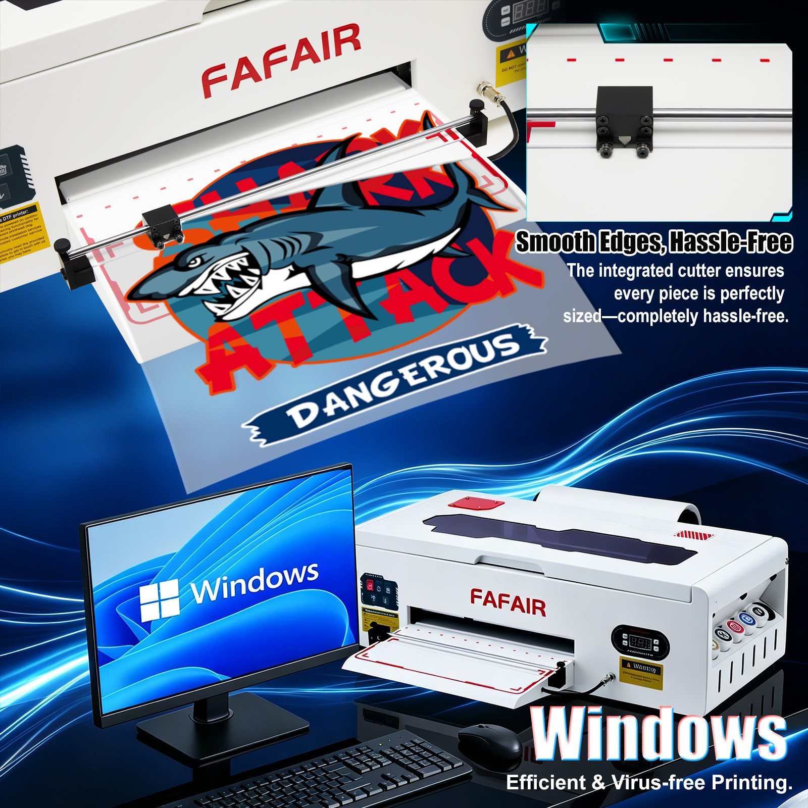 FAFAIR A3 L1800 DTF Printer with 6 Smart Upgrades, DTF Printing Machine with White Ink Mixing System & Auto Clean, High Speed Production DTF Printer Bundles for Apparel Shoes Hats, (L1800+Oven) 