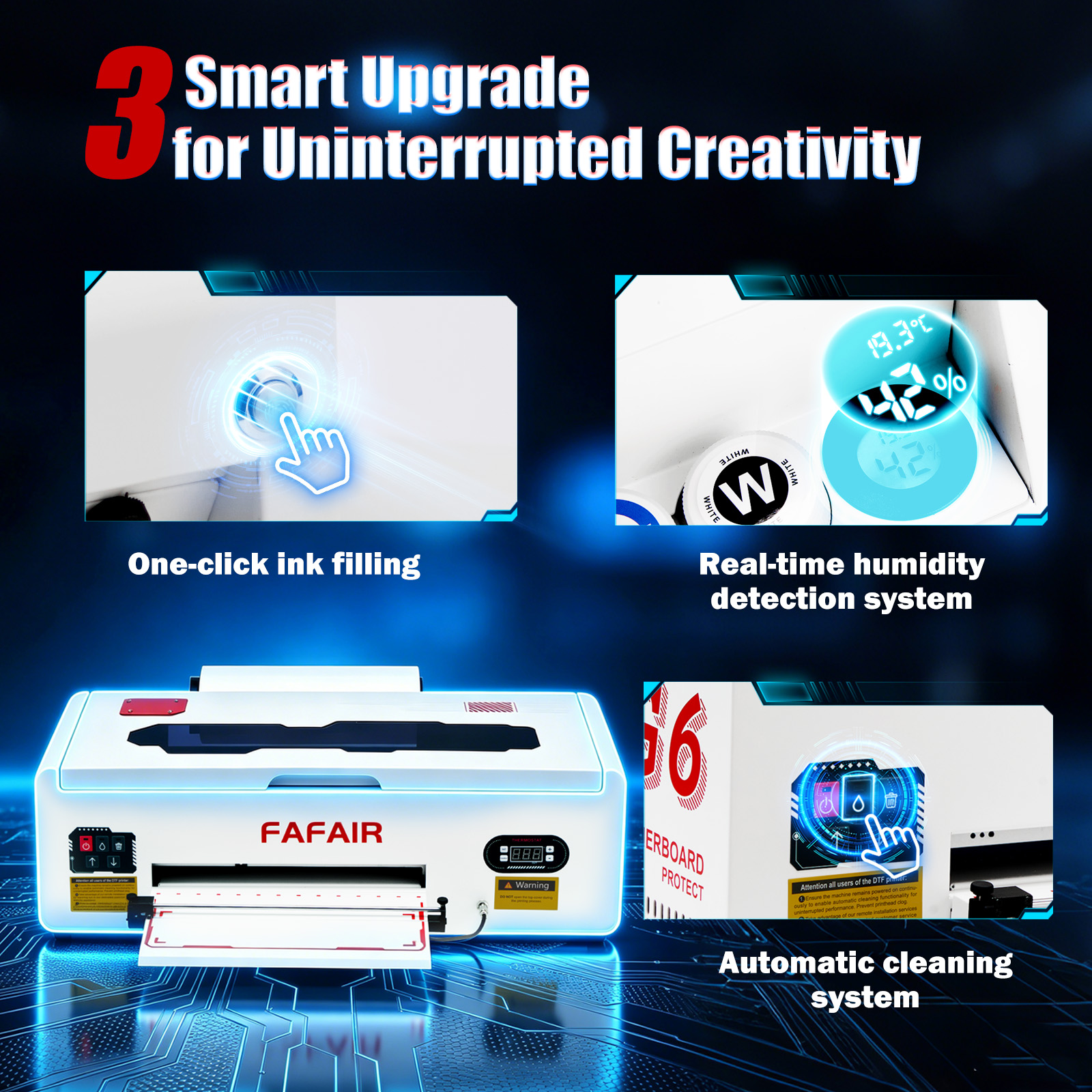 FAFAIR A3 L1800 DTF Printer with 6 Smart Upgrades, DTF Printing Machine with White Ink Mixing System & Auto Clean, High Speed Production DTF Printer Bundles for Apparel Shoes Hats, (L1800+Oven) 